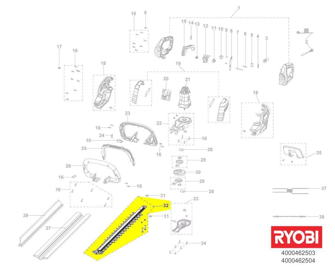 jeu de lames réf. 5131041418 taille-haie Ryobi